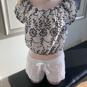 Eyelet Cropped Top with Puffed Sleeves